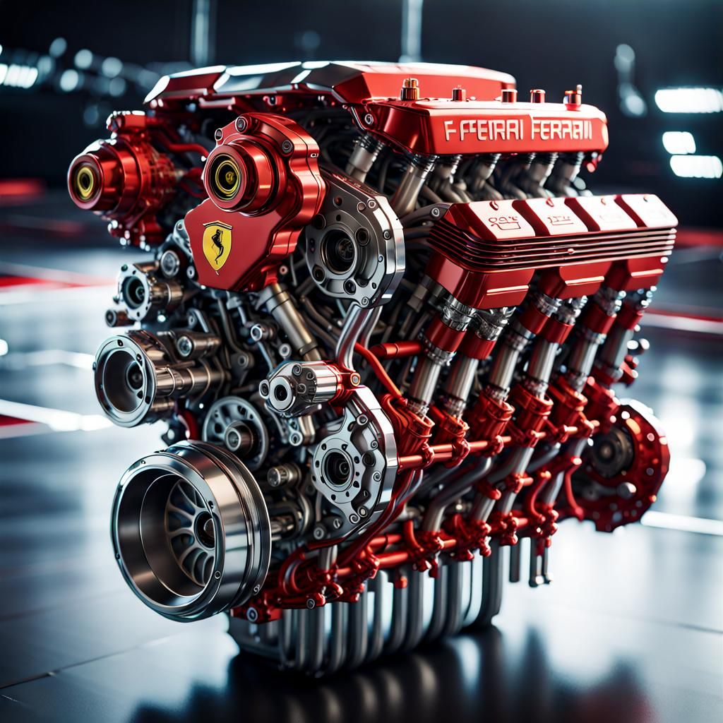 Futuristic F1 Ferrari Engine in Sci-Fi Style
