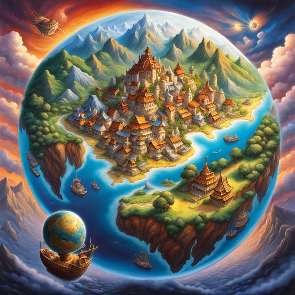 Chibi World Map Art: Surrealist Style