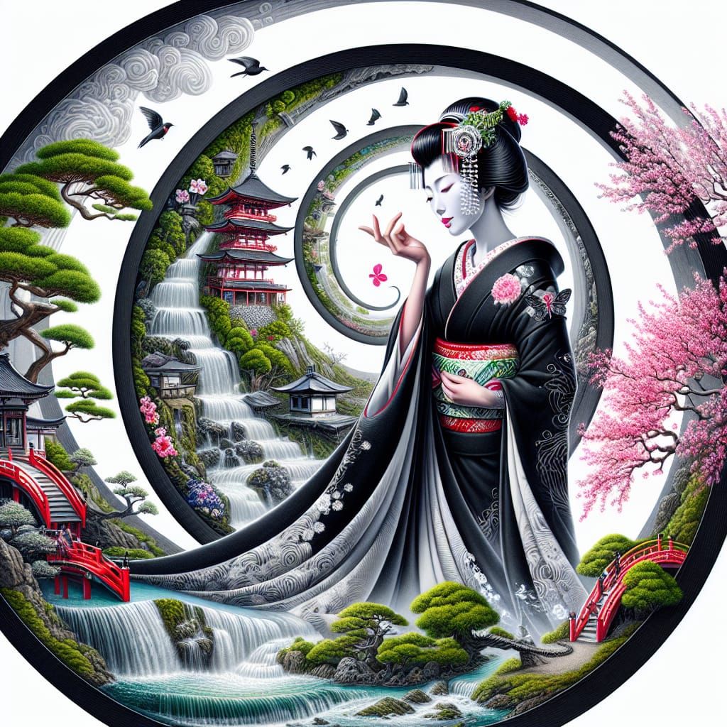 Elegant Geisha Embodied in Japanese Spiral Disc