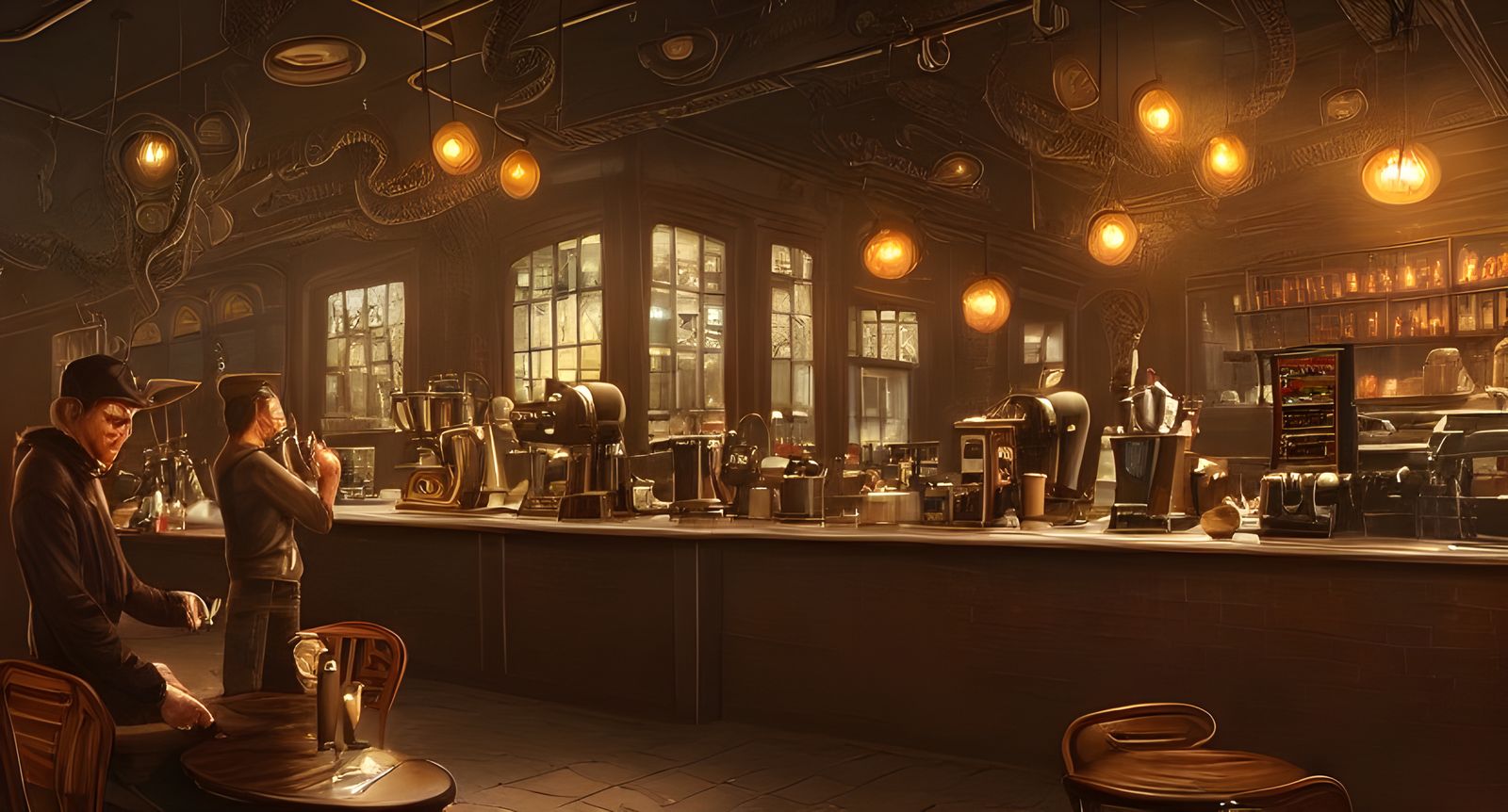 Cthulhu as Barista in Elaborate Coffee Shop