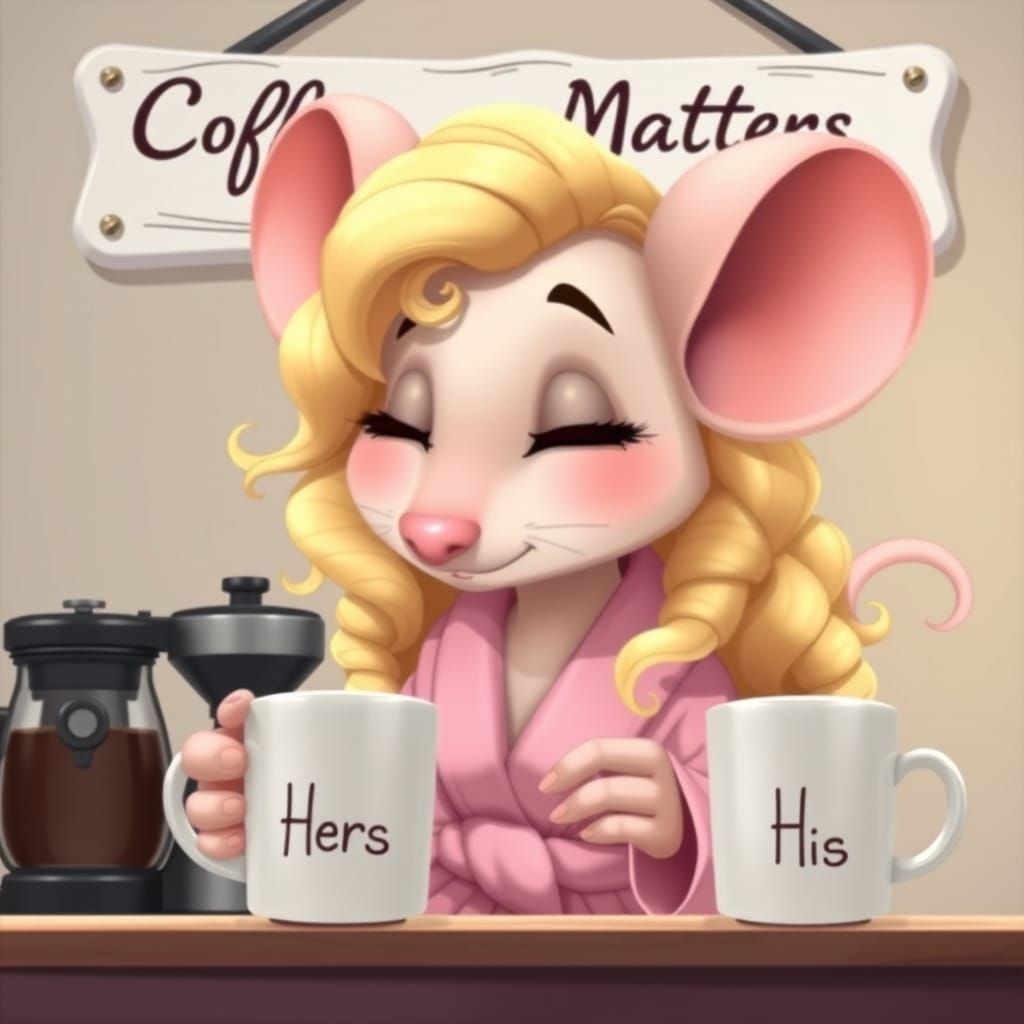 Anime Mouse Girl Waking Up for Coffee