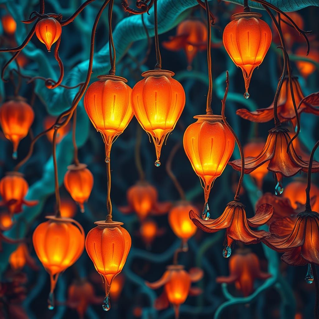 Surreal, Bioluminescent Seed Pods in a Tangled, Dreamlike Sc...