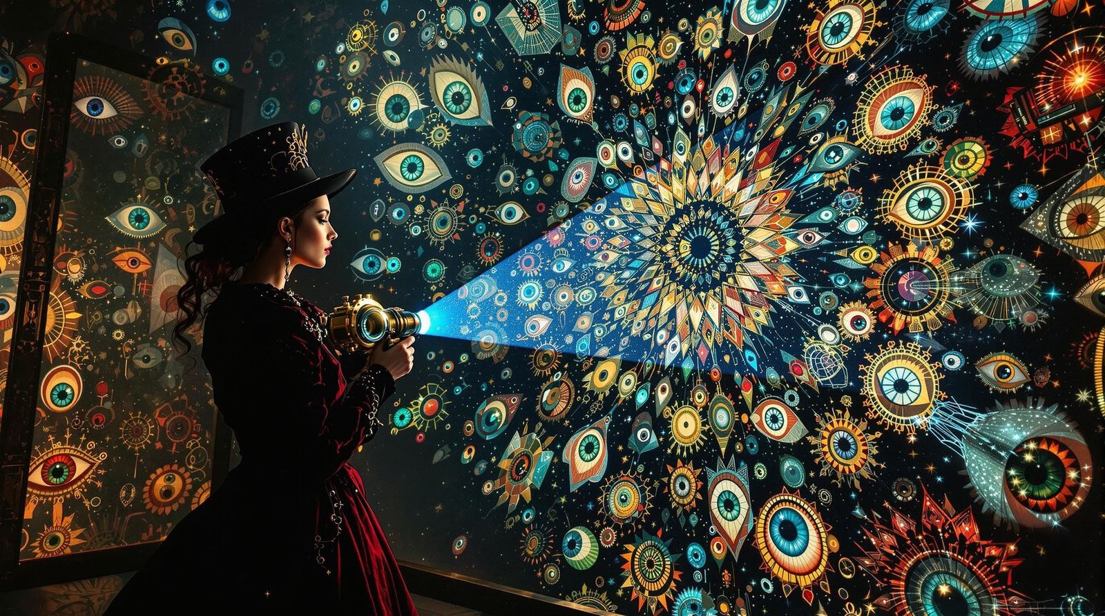 Steampunk Kaleidoscope Projector Displays Fractal Eye Patter...