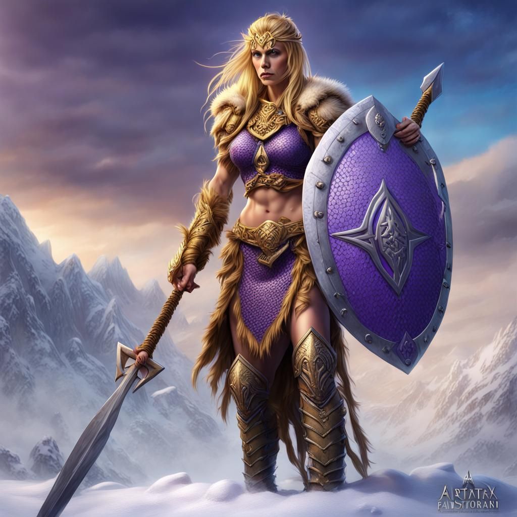 Epic Barbarian Shaman in Snowy Landscape