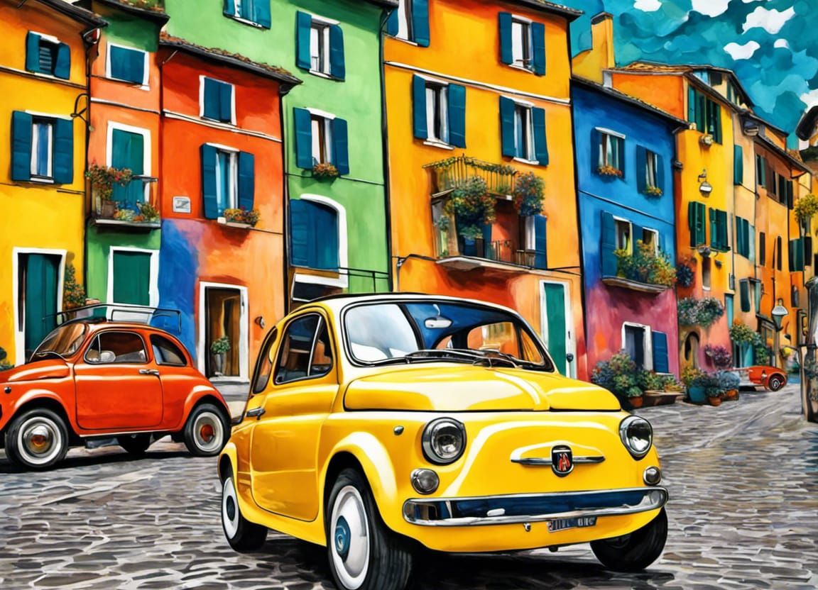 Futuristic Fiat 500 in Van Gogh Style, Portofino