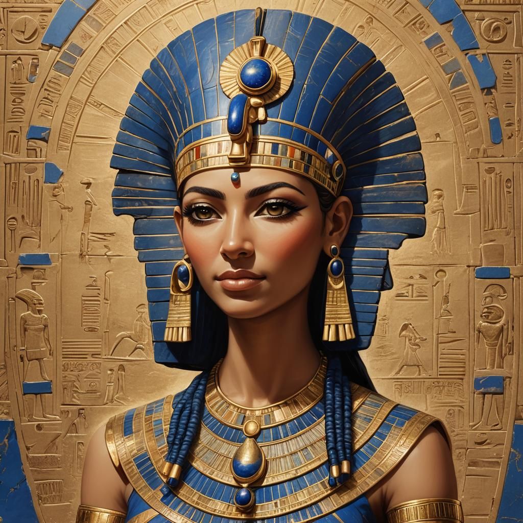 Egyptian Royal Portrait of Babylonian Queen in Ancient Thebe...