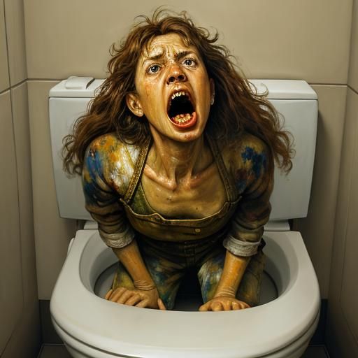 Dramatic Oil Painting of Woman Screaming