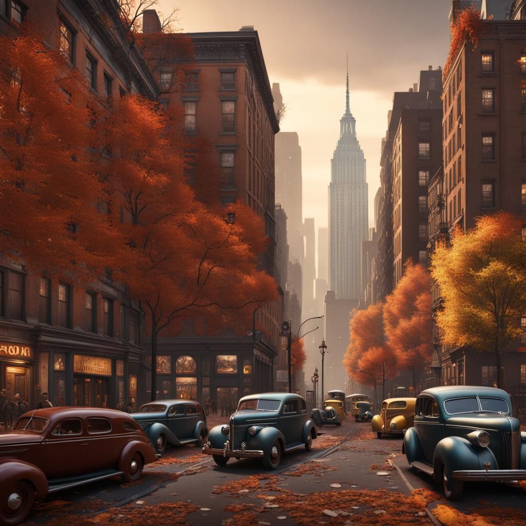 Autumn in 1940s New York: Detailed Matte Painting