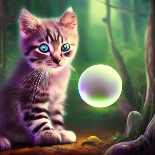 Magical Kitten with Crystal Ball: Hyperrealistic Splash Art