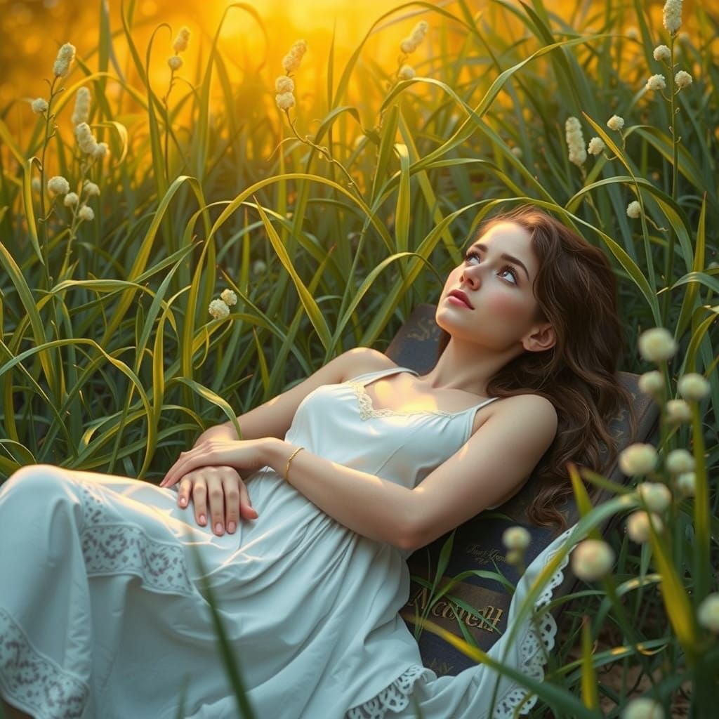 Hermione Granger, Confident Scholar in Golden-Lit Library