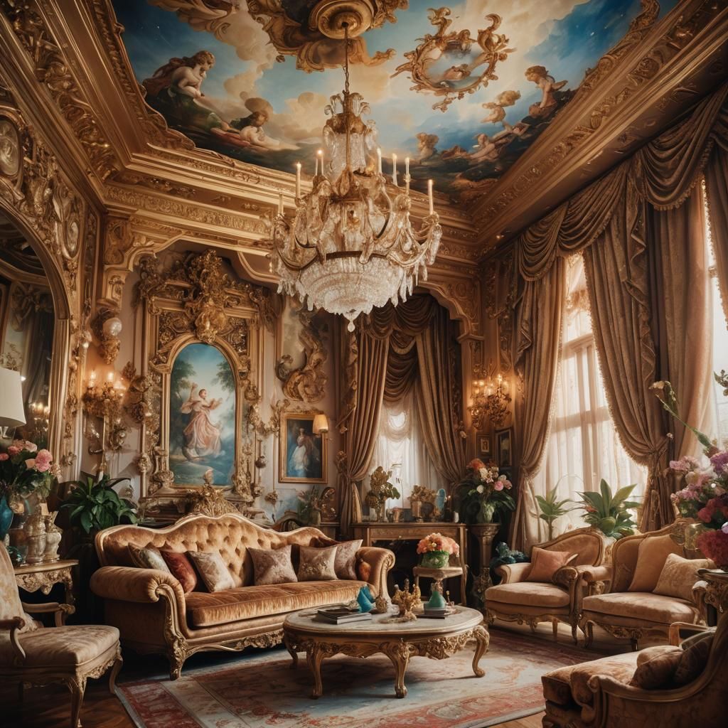 Opulent Baroque Living Room on Venus in Digital Art