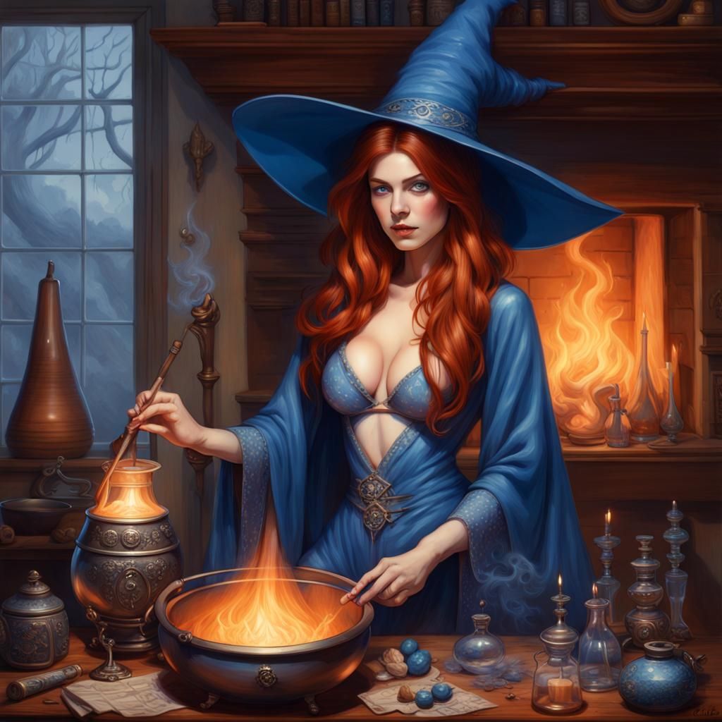 Gorgeous Sorceress Preparing a Love Potion