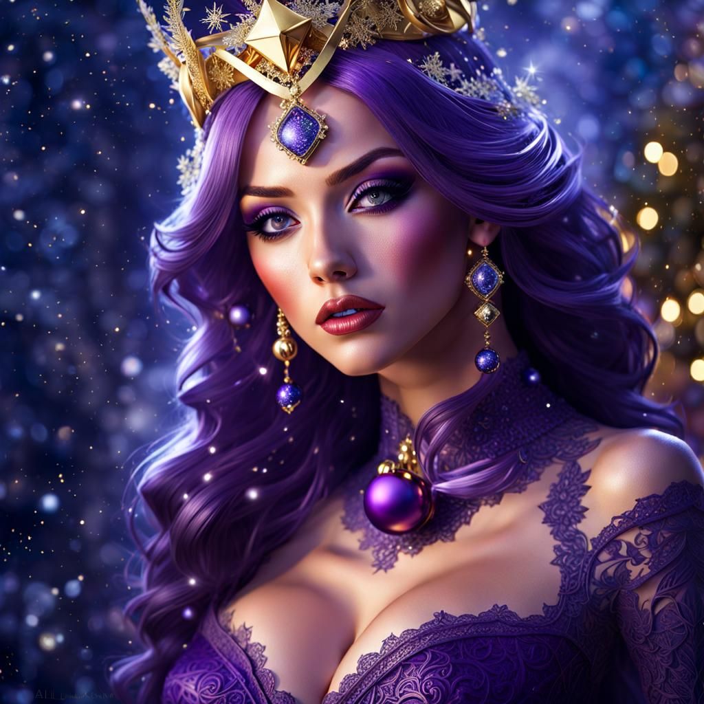 Whimsical Christmas Elf Portrait in Purple Latex