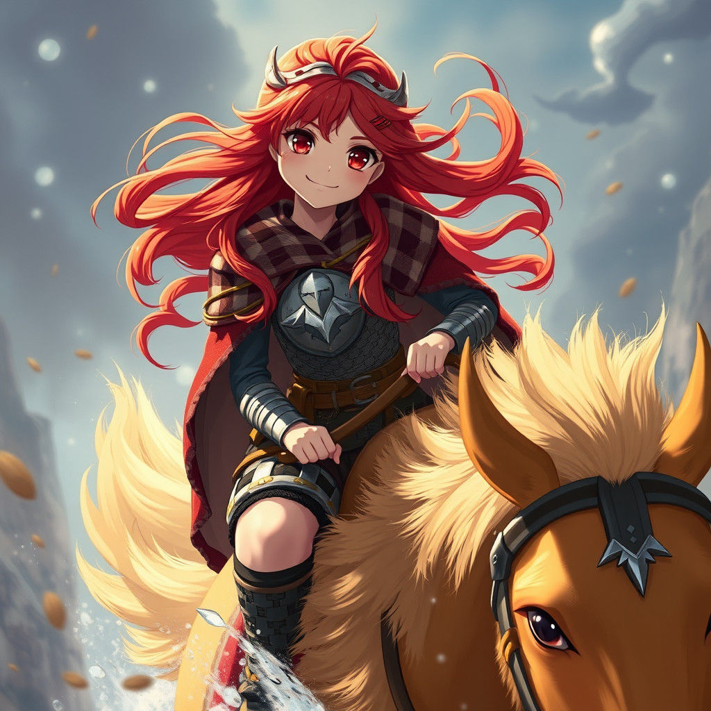 Viking Girl on Parasnka in Anime Style