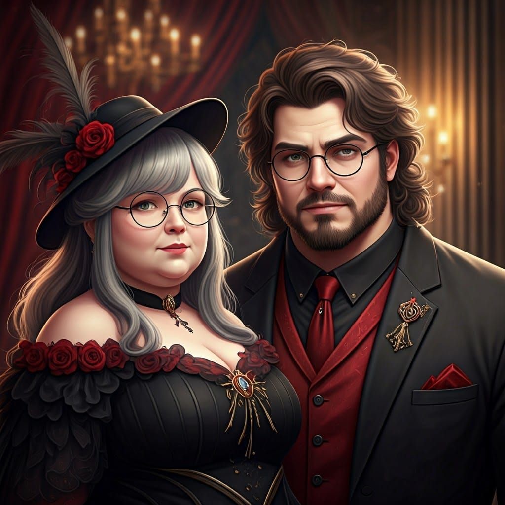 Couple in Black and Red Attire Attending a Ball