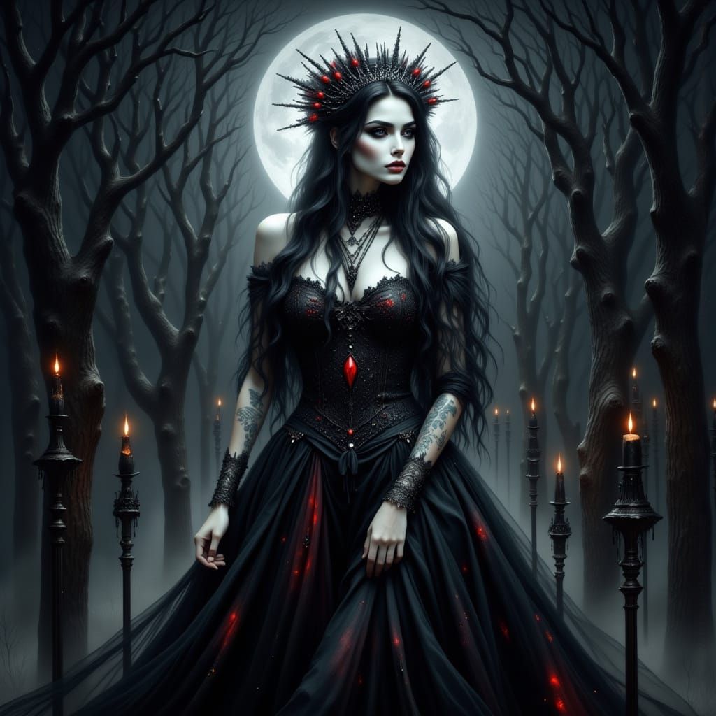 Mystical Dark Princess in Moonlit Shadows