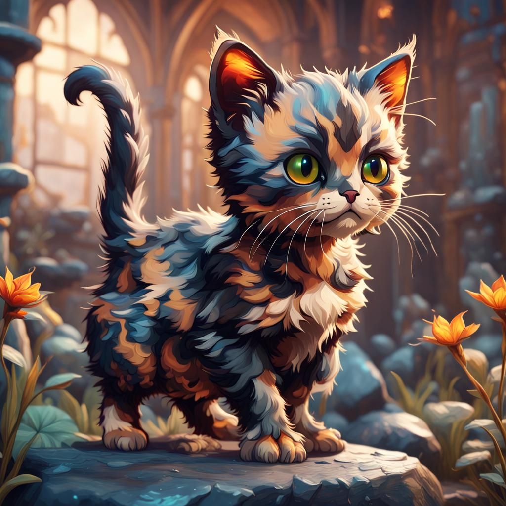 Detailed Tortoiseshell Kitten Fantasy Art