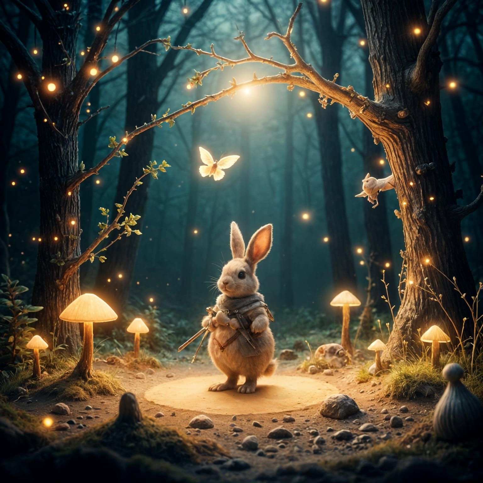 Knight Bunny Guards Enchanted Mushroom Circle