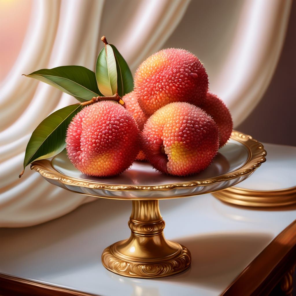 Neoclassical Lychee Still Life as Oil Painting