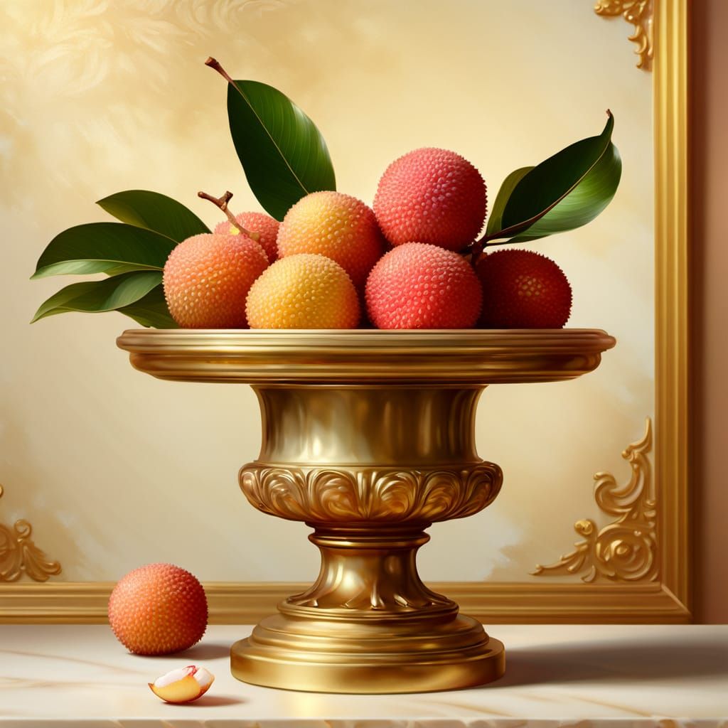 Opalescent Lychee Fruit in Neoclassical Oil Painting Style