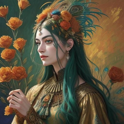 Abstract Expressionism Portrait: Woman with Metallic Skin