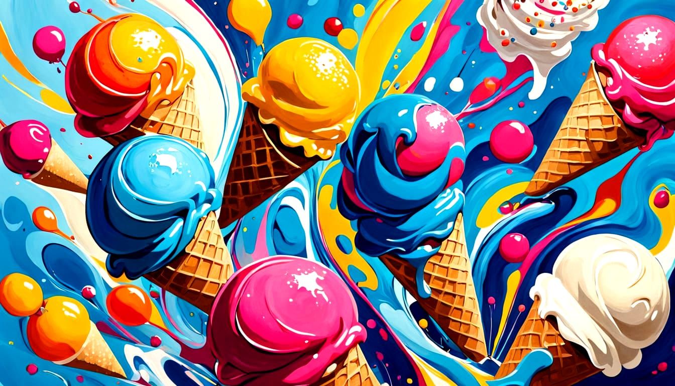 Abstract Banana Split in Electric Gouache Swirls