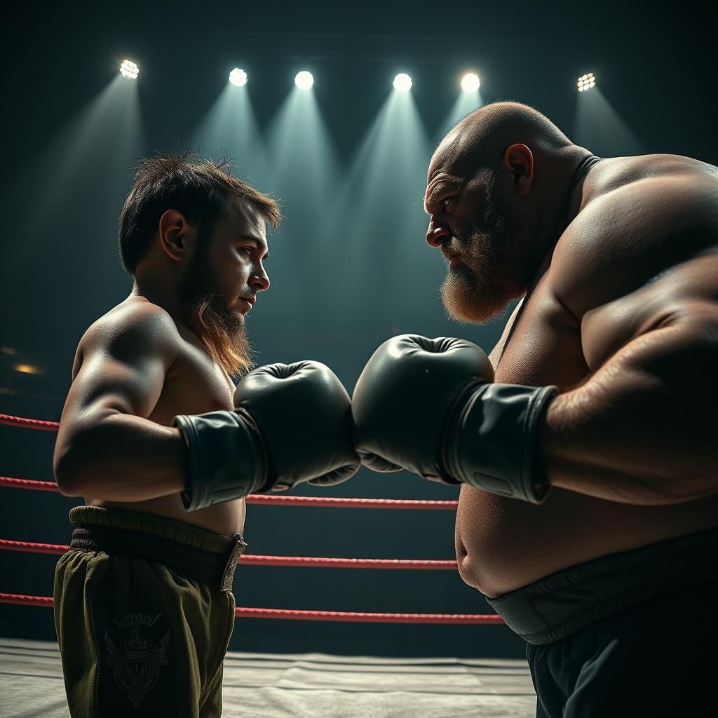 Dwarf Versus Giant Boxing Match in Dramatic Arena