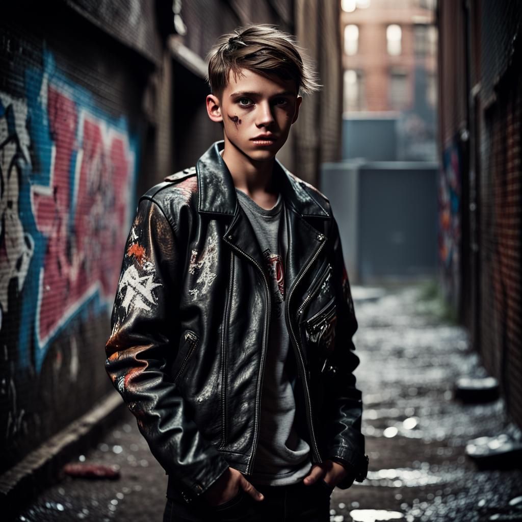 Rebellious Teenager in Gritty Urban Alleyway