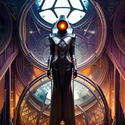 Retrofuturistic Metropolis Storybook Illustration in Art Nou...