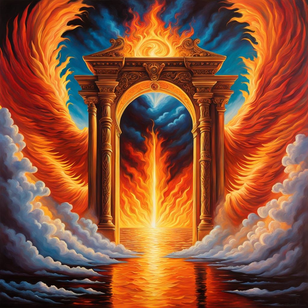 Heaven and Hell Portal in Surreal Oil Painting