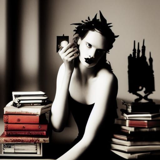 Surreal Luxury Coffee Shop Scene in Dark Academia Style