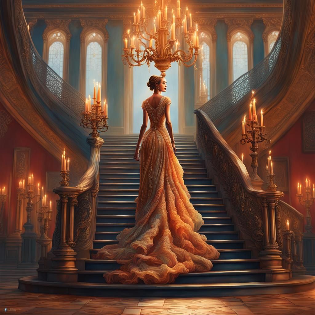 Elegant Woman with Candelabra, Hyperrealistic Digital Art