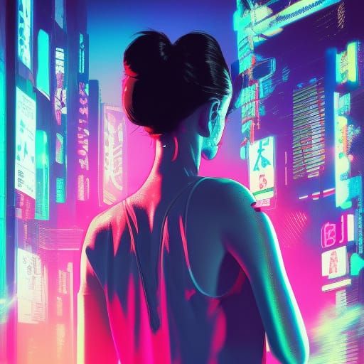 Creepy Glitch Girl in Cyberpunk Style