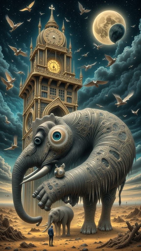 Surreal Melting Clock and Flying Shoes in Avant-Garde Digita...