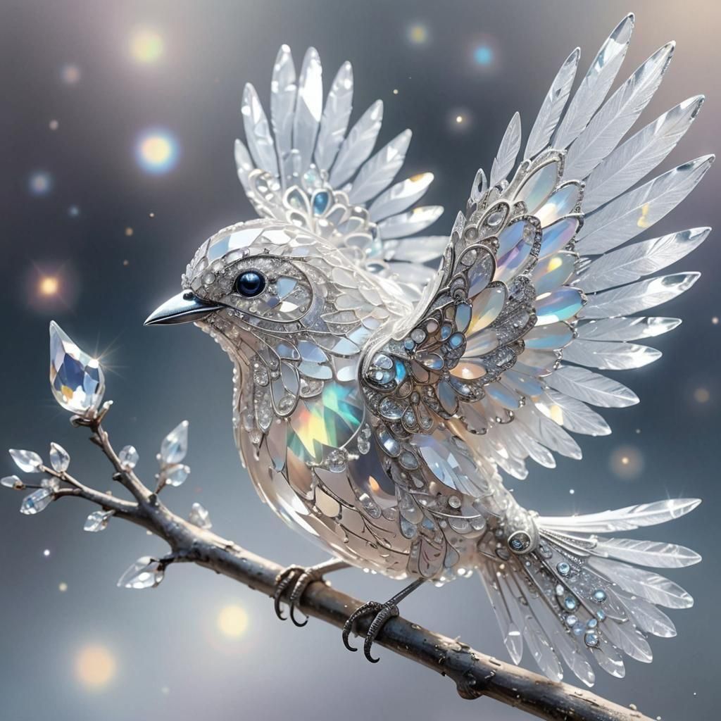 Icy Crystal Bird Portrait in Abstract Style