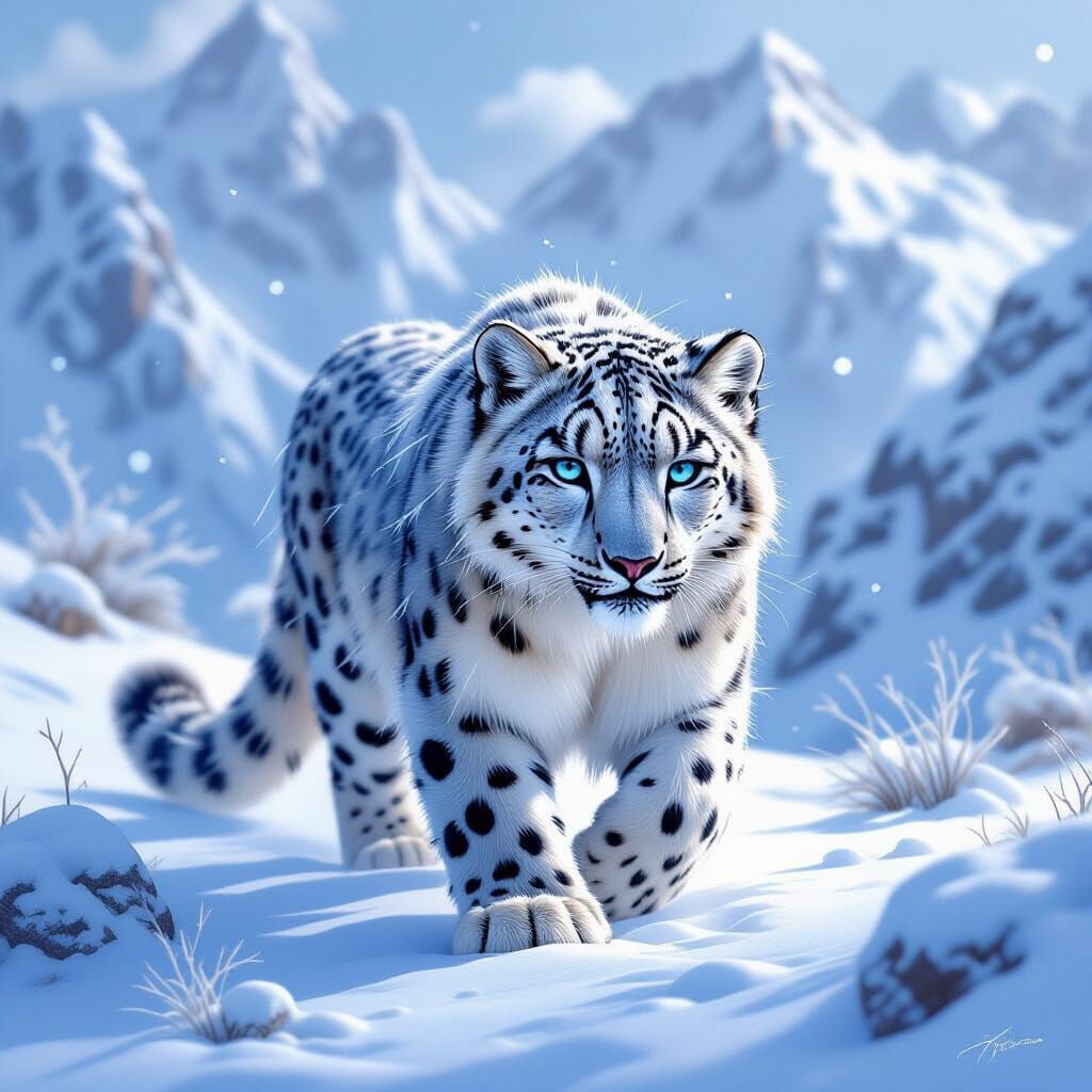 Snow Leopard Adorned with Ice Crystals