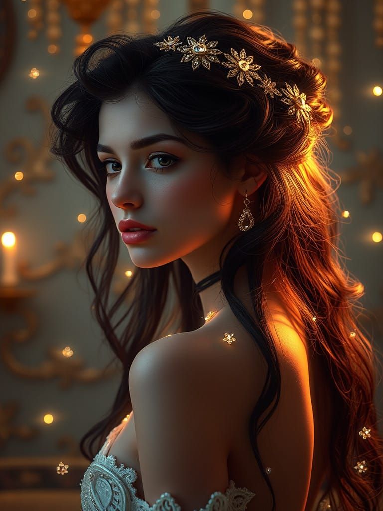 Ethereal Goddess with Divine Light and Jewels