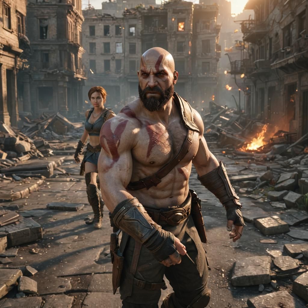 Kratos Battles Resident Evil Heroes in 3D Render