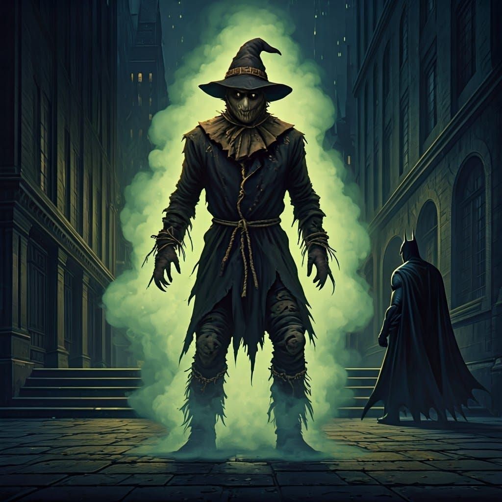Scarecrow Confronts Batman in Dark Fantasy Gotham