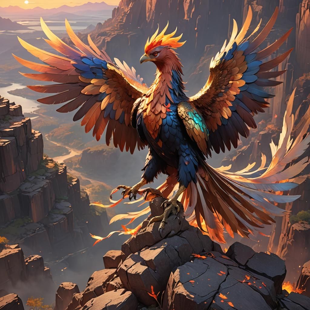 Majestic Phoenix with Bandaged Wing: Anime-Inspired 3D Art