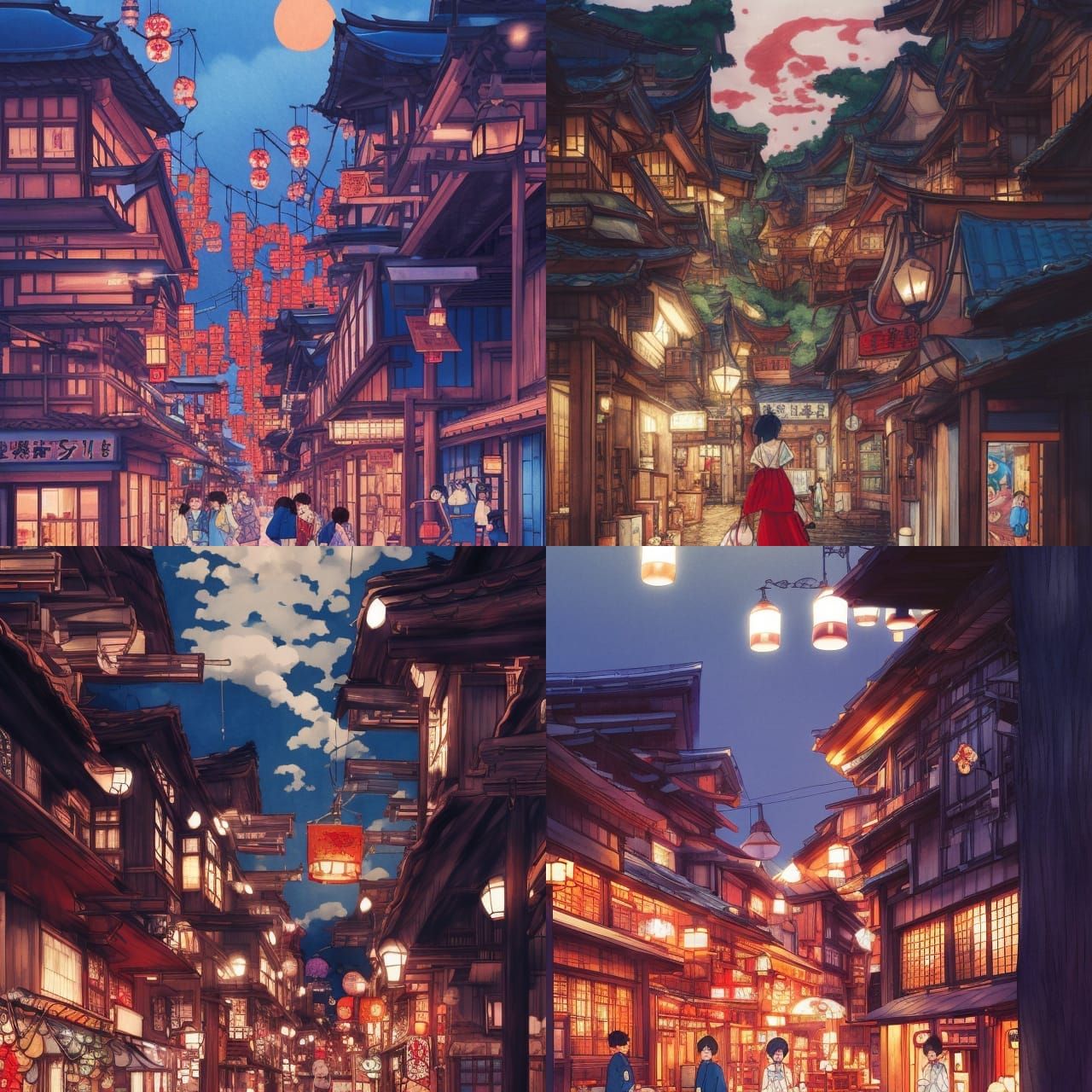 Cozy Onsen Town in Comic Book Style