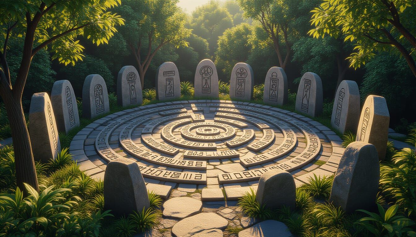 Mysterious Stone Labyrinth with Ancient Runes: Fantasy Art