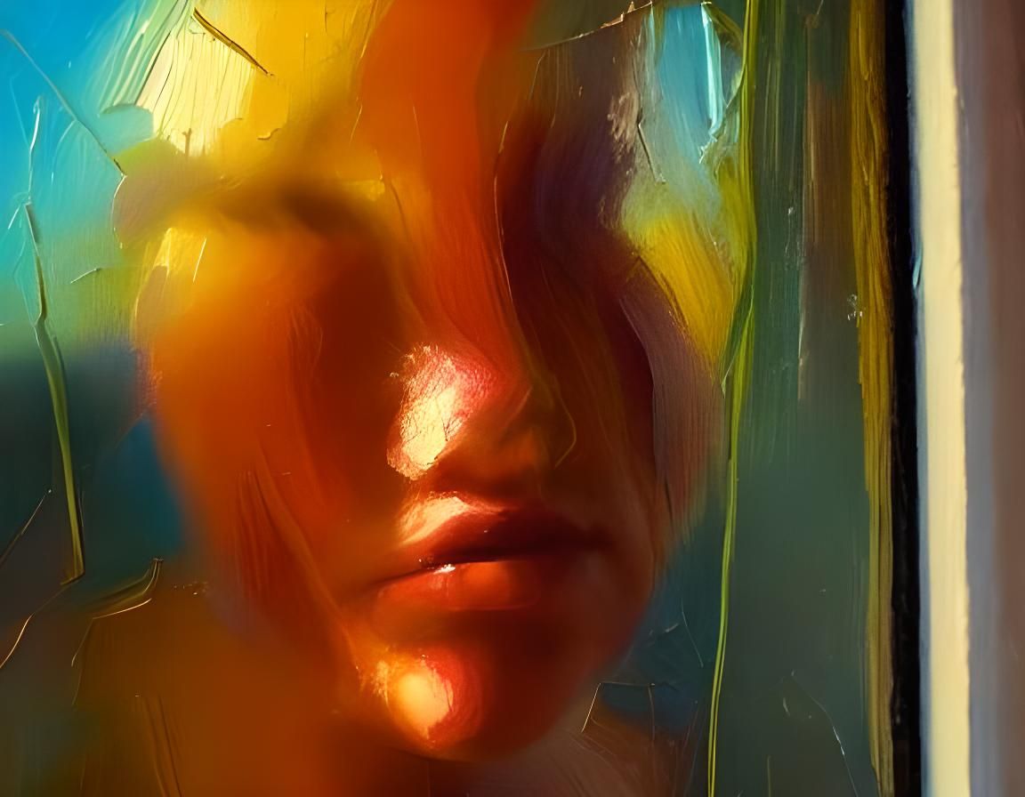 Melancholic Woman at Window: Expressive Art