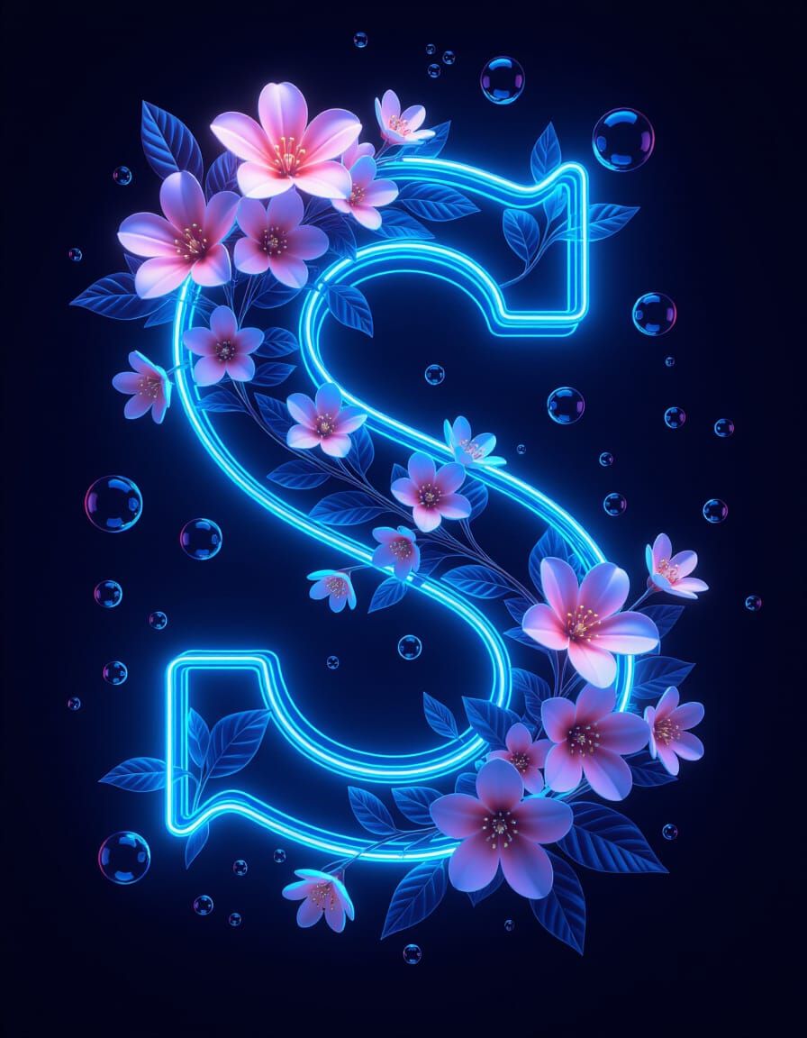 Glowing Letter S in Neon Blue Style