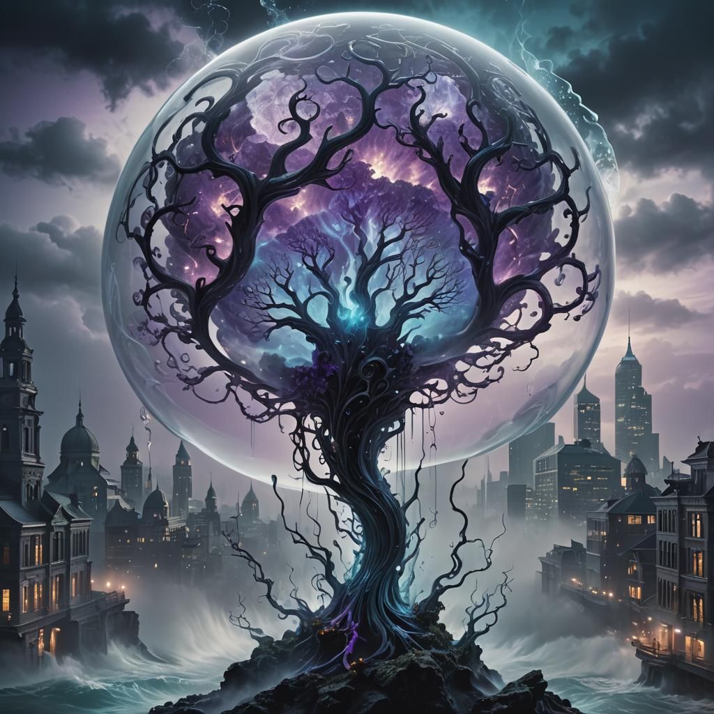 Dramatic Dark Fantasy Art with Glass "A" Shape