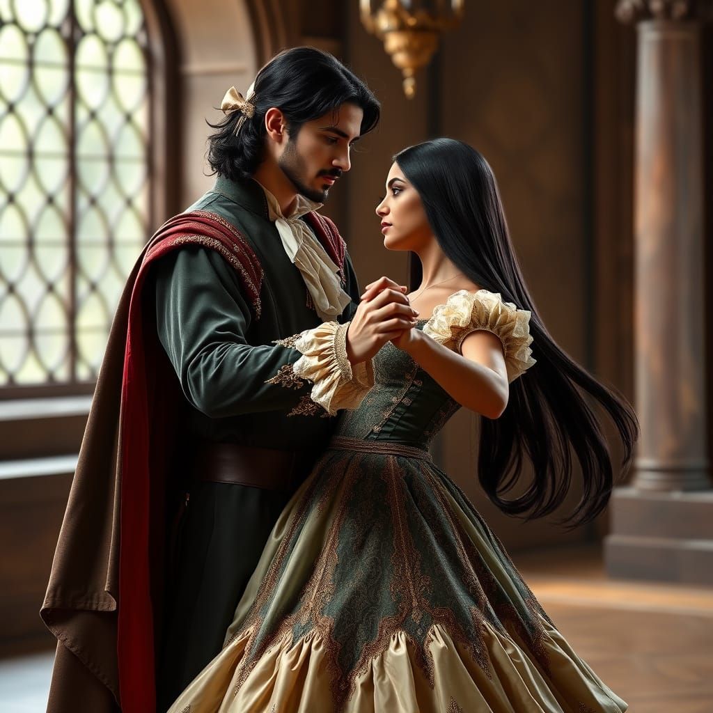 Charming Warlock Dances with Elegant Lady in 17th Century Se...