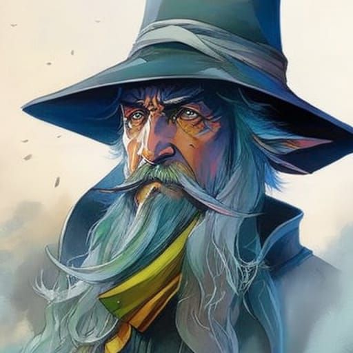 Anime Wizard Portrait in Watercolor and Acrylic Style