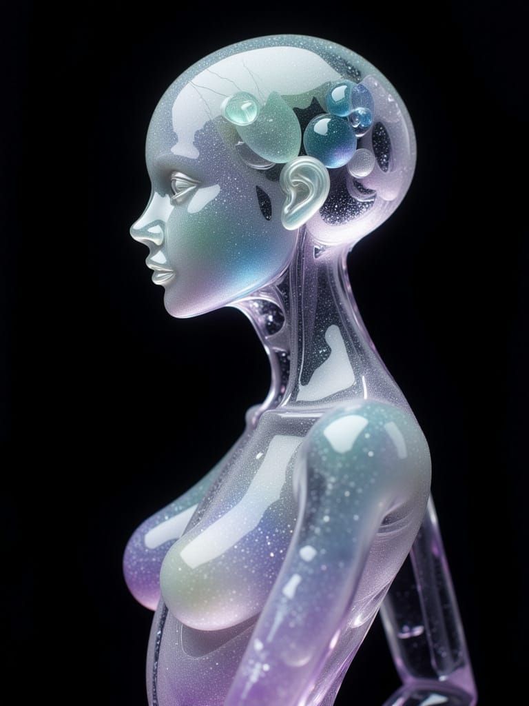 Female Android Figure of Frosted Sea Glass Art