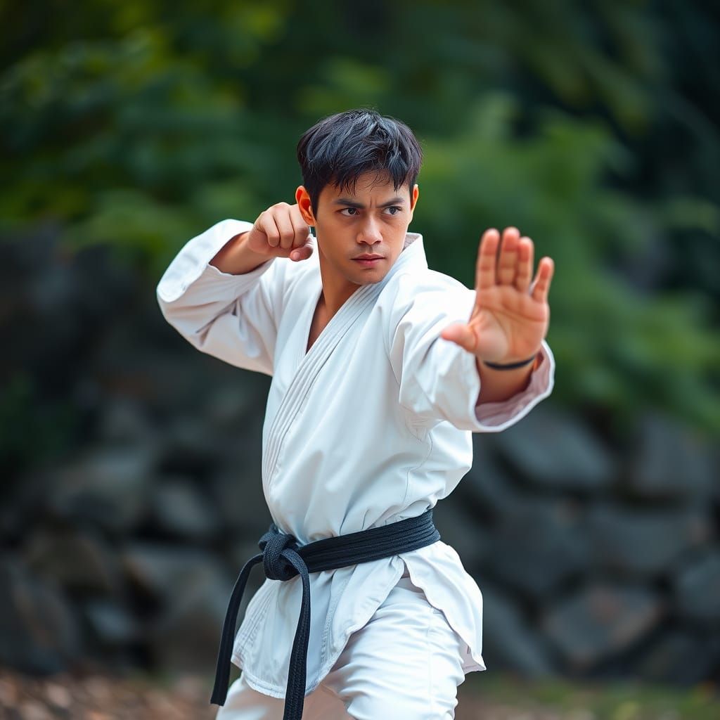 Martial Artist in Ayumi Dachi Stance