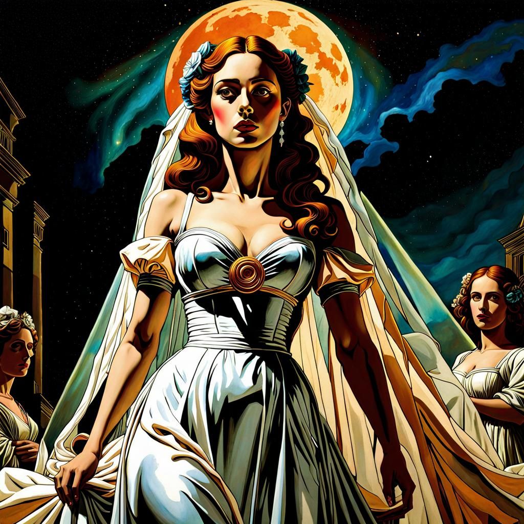 Melancholy Bride in Surrealist Watercolor Style